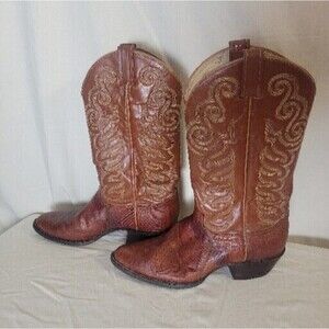 Tony Lama Size 9 4607‎ Brown Leather Embroidered Cowboy Boots Pointed Toe
